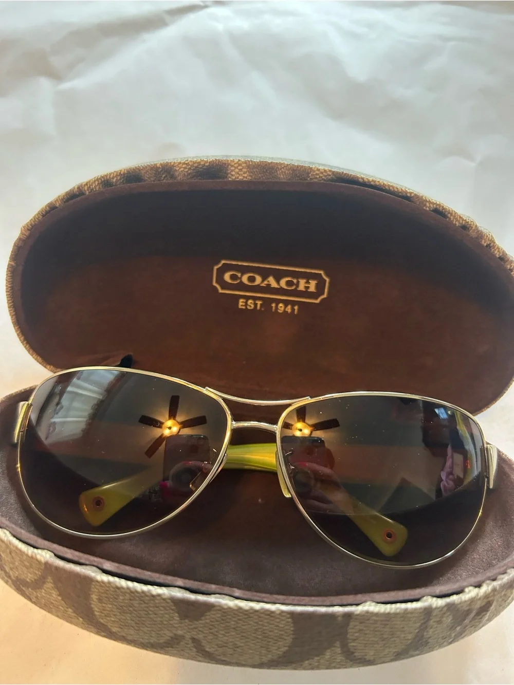 Coach HC7001 Taylor sunglasses ladies gold tone frame tortoise/green